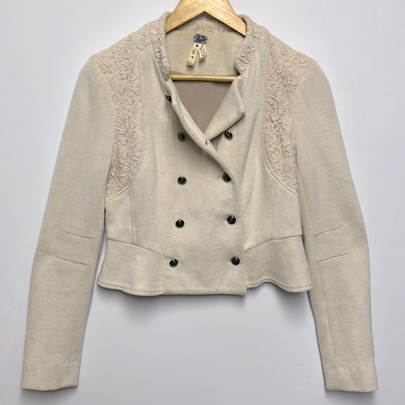 Free People Jackets & Blazers - Free People We The Free Military Lace Victorian Jacket, Cream